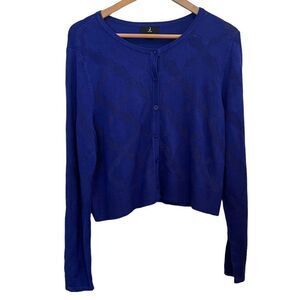 J Jason Wu Royal Blue Cropped Rayon Blend Cardigan Size L